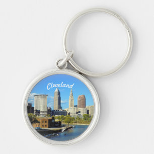Sunny Cleveland River Skyline Keychain