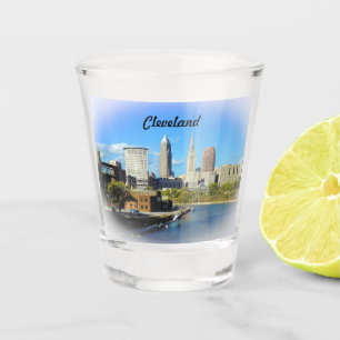 Sunny Cleveland River Skyline Shot Glass