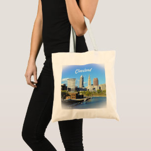 Sunny Cleveland River Skyline Tote Bag