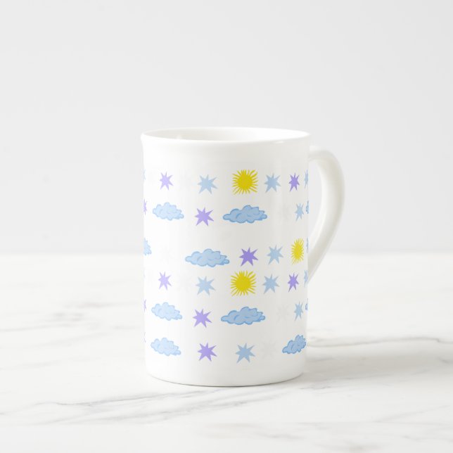 Sunny, Cloudy, Starry Weather Pattern Bone China Mug (Front Right)