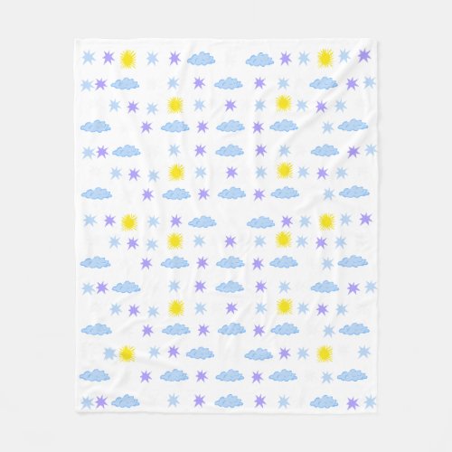 Sunny Cloudy Starry Weather Pattern Fleece Blanket