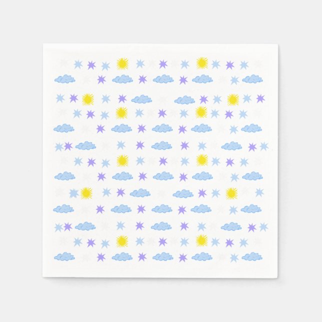 Sunny, Cloudy, Starry Weather Pattern Napkins (Front)