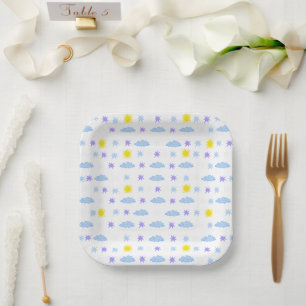 Sunny, Cloudy, Starry Weather Pattern Paper Plates