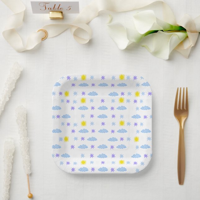 Sunny, Cloudy, Starry Weather Pattern Paper Plates (Wedding)