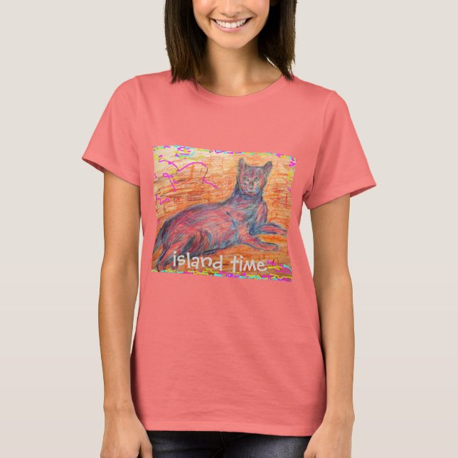 sunny cobblestone cat island time T-Shirt (Front)