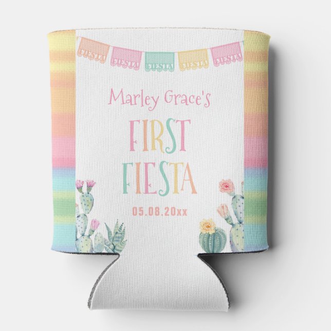 Sunny Colors Cactus Mexican Theme First Fiesta Can Cooler (Back)