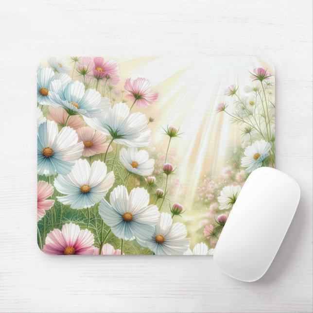 Sunny Cosmos Garden Mouse Pad (With Mouse)