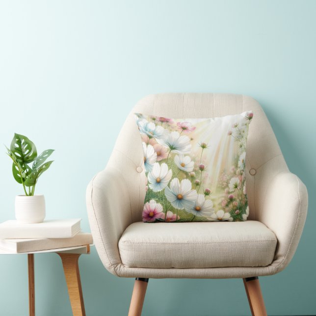Sunny Cosmos Garden Throw Pillow (Chair)