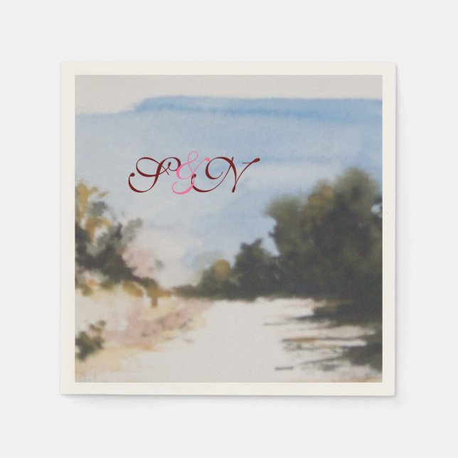 SUNNY COUNTRYSIDE IN TUSCANY MONOGRAM PAPER NAPKINS (Front)