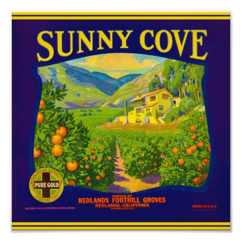 Sunny Cove Oranges packing label Photo Print