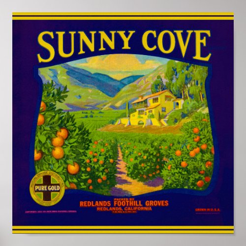Sunny Cove Oranges packing label Poster