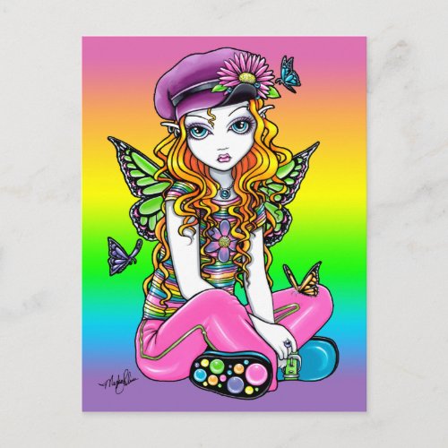 Sunny Cute Rainbow Butterfly Fairy Art Postcard