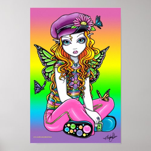 Sunny Cute Rainbow Butterfly Fairy Art Poster