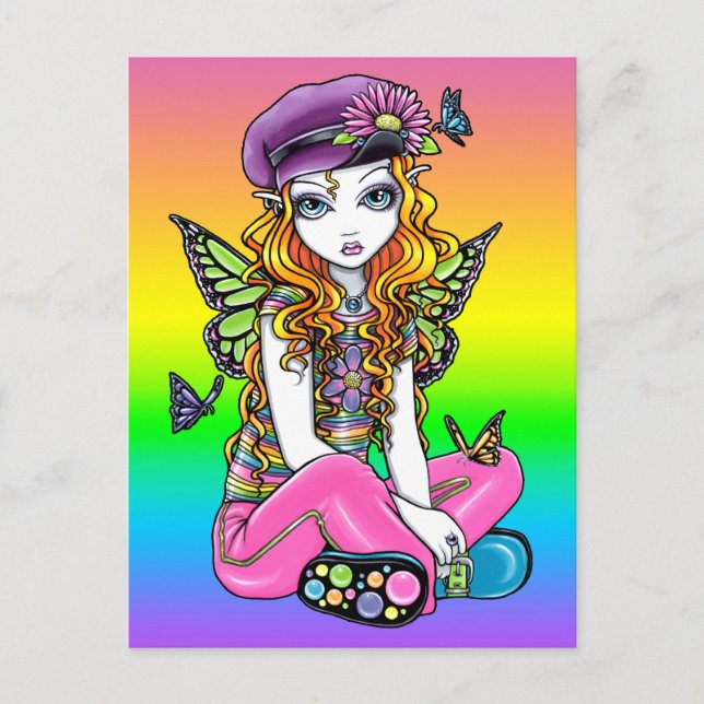 "Sunny" Cute Rainbow Butterfly Flower Postcard (Front)