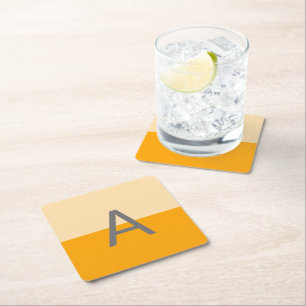 Sunny Daffodil Yellow Monogram Square Paper Coaster