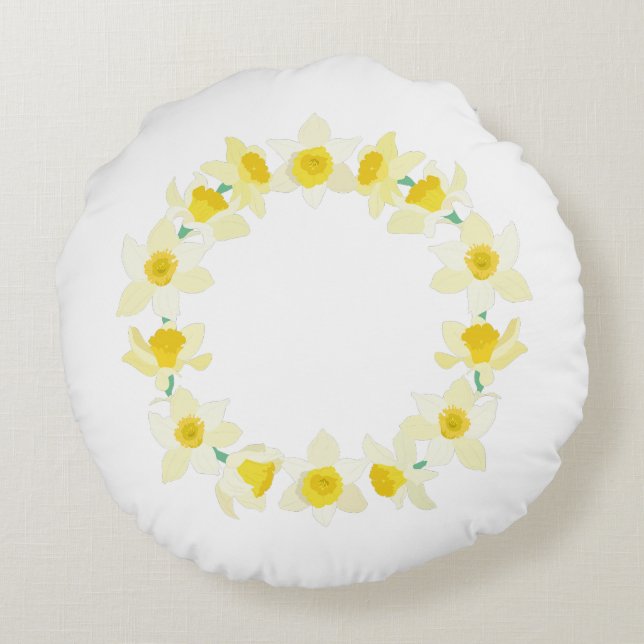 Sunny Daffodils.  Round Pillow (Back)