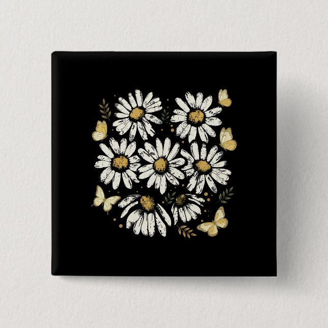 Sunny Daisy Bloom Retro Yellow Flower Button (Front)