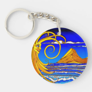 Sunny Day at the Beach Watercolor Painting Keychain