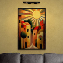 Sunny Day in Small Town AI Art Retro Illustration