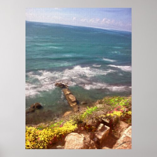 Sunny Day Sea Beach Israel Herzlia Oil Painting Poster