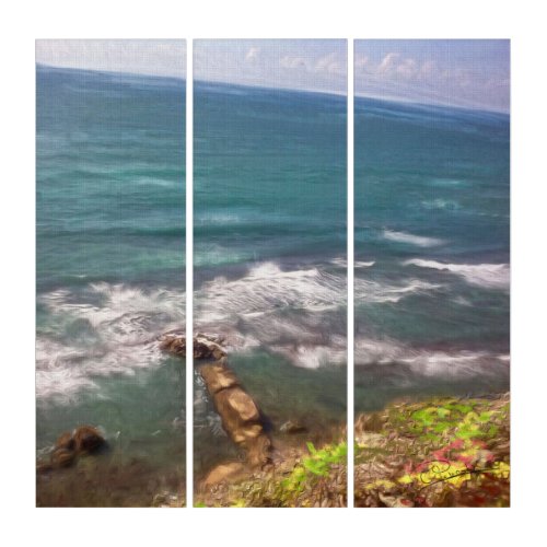 Sunny Day Sea Beach Israel Herzlia Oil Painting Triptych