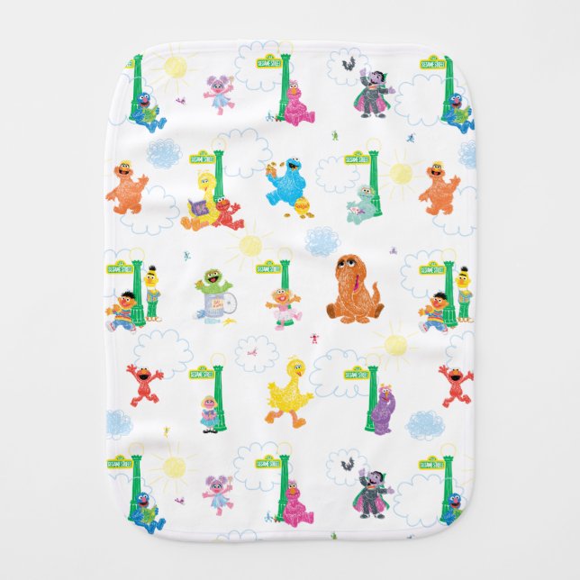 Sunny Day Sesame Street Pattern Baby Burp Cloth (Front)