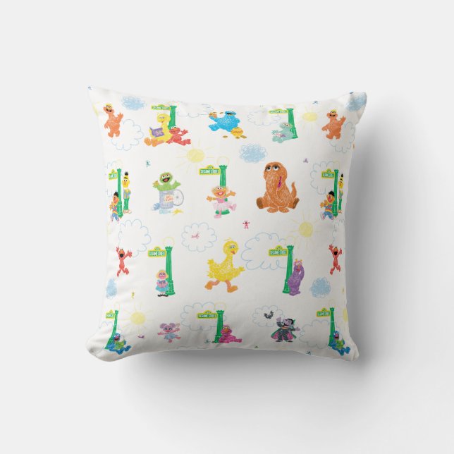 Sunny Day Sesame Street Pattern Throw Pillow (Front)