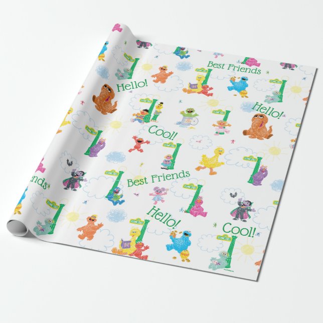 Sunny Day Sesame Street Pattern Wrapping Paper (Unrolled)