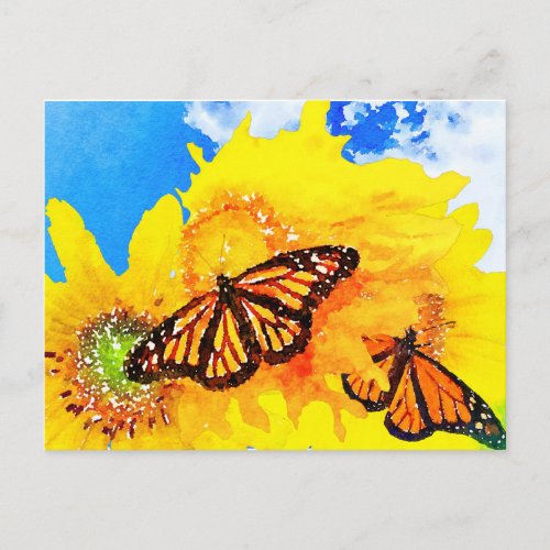 Sunny Day Sunflowers and Monarch Butterflies Postcard