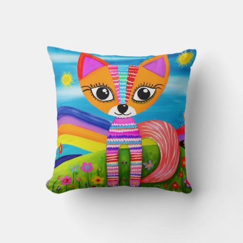 Sunny Daydream Fox Throw Pillow