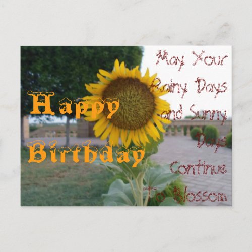 Sunny days and rainy days colorful happy birthdays postcard