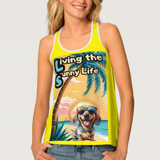 Sunny Days, Cool Paws: Fun Cartoon Dog Tank Top (Front)