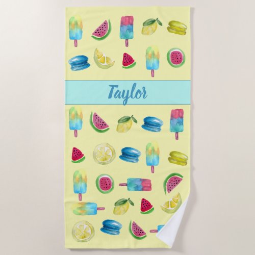 Sunny Delights Watercolor Summer Beach Towel