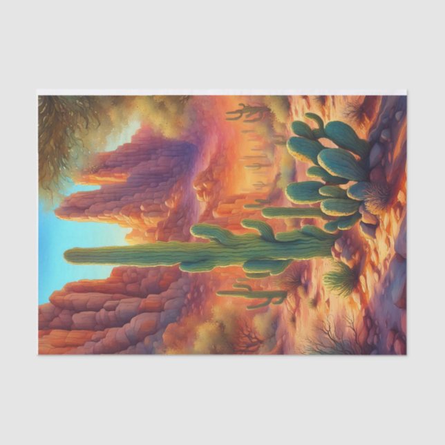 Sunny Desert Cactus Cliff Landscape Decoupage  Tissue Paper (Front)