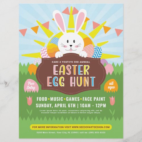 Sunny Easter Bunny Colorful Egg Hunt Event Flyer