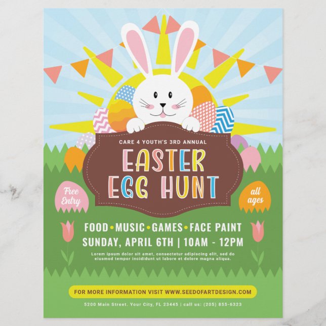 Sunny Easter Bunny Colorful Egg Hunt Event Flyer (Front)