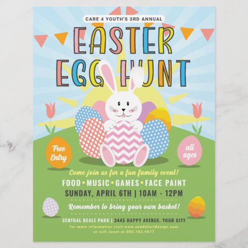 Sunny Easter Bunny Colorful Egg Hunt Event Flyer