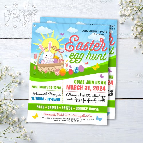 Sunny Easter Bunny Egg Hunt Holiday Family Event Flyer