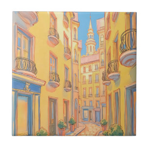 Sunny European Street Ceramic Tile – Cozy Travel