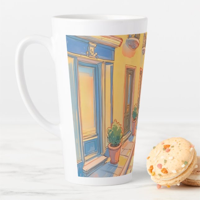 Sunny European Street Cozy Architecture Travel Art Latte Mug (In Situ)