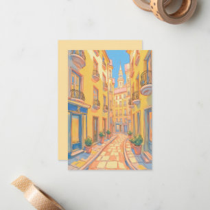 Sunny European Street Cozy Architecture Travel Art Note Card