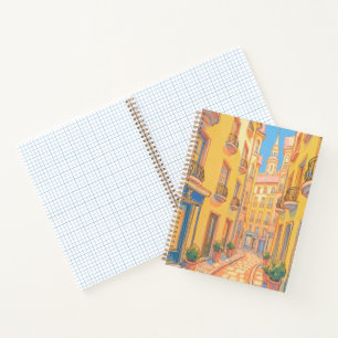 Sunny European Street Cozy Architecture Travel Art Notebook