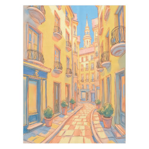 Sunny European Street Cozy Architecture Travel Art Tablecloth