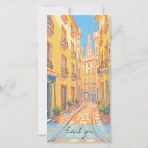 Sunny European Street Cozy Architecture Travel Art Thank You Card