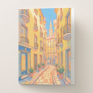 Sunny European Street Note Card & Travel Art Pocket Folder