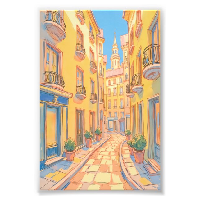 Sunny European Street Photo Print – Cozy Travel  (Front)