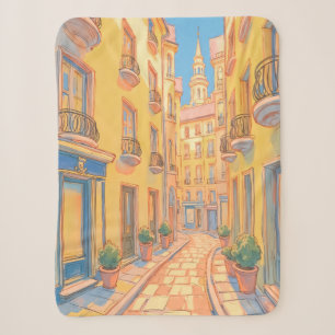 Sunny European Street Sherpa Blanket – Cozy Travel