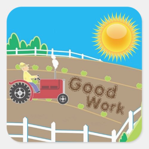 Sunny Farm Tractor Kids Good Work Reward Square Sticker