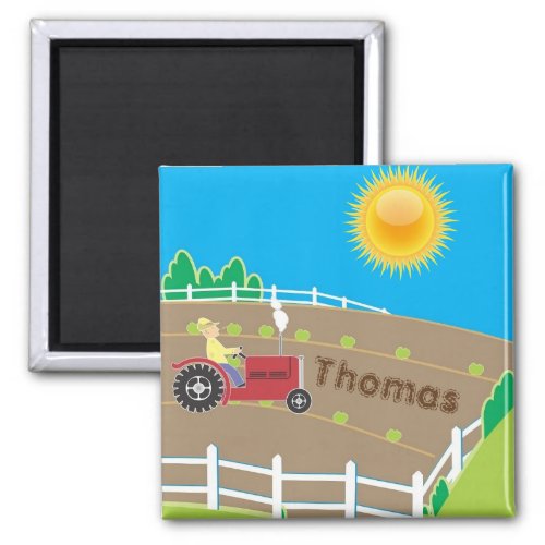 Sunny Farm Tractor Kids Personalised Magnet