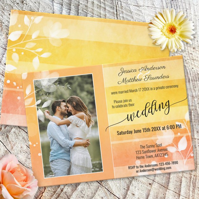 Sunny Floral Photo Colorful Striped After Wedding Invitation (Creator Uploaded)